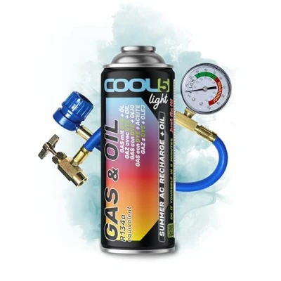 Image de COOL5 LIGHT réfrigérant de remplacement r134a pour climatisation automobile 1 boîte 2en1, 235g + conduite pression avec manomètre