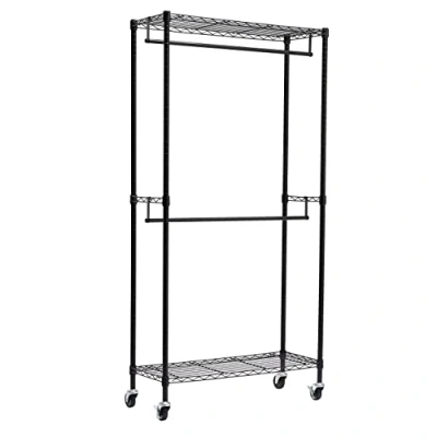 Image de Amazon Basics Portant à double tringle avec roulettes Noir, l 91 cm x 35,5 H 183