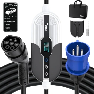 Image de Tera Smart EV Chargeur Type 2 Wallbox: Borne de Recharge Véhicule Electrique 7,6kw Monophasé 32A 24A 20A 16A 240V APP WiFi 7M Câble Recharge, Non étanche Utilisation Intérieure Seulement P01