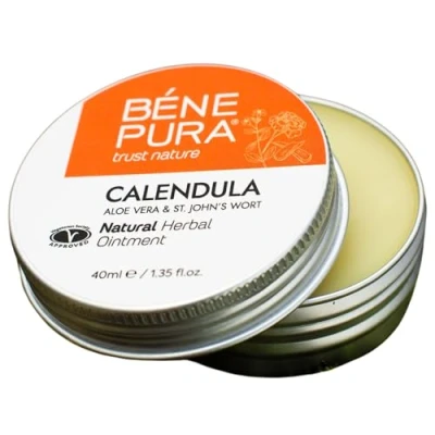 Image de BenePura Pommade Calendula pour les Brûlures, Cicatrices et Blessures Régénère Apaise la Peau Réduit Douleur l&#039;Enflure 100% Naturelle à l&#039;Aloe Vera au Millepertuis 40 ml