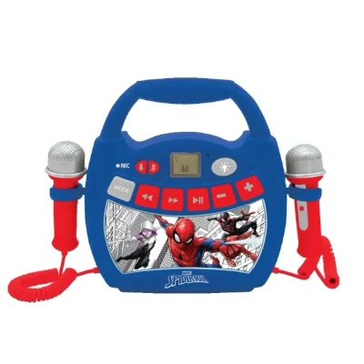 Image de Lexibook Spider Man Lecteur musical karaoké portable pour enfants, Micros Effets lumineux Bluetooth changement de voix Batteries rechargeables, bleu, MP320SPZ
