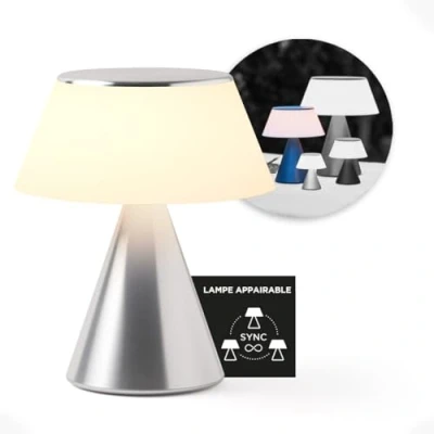 Image de Lexon lampe de chevet LED LUMA L, Grande table sans fil tactile avec variateur d&#039;intensité et synchronisation multi lampes, 9 couleurs lumière rechargeable Alu