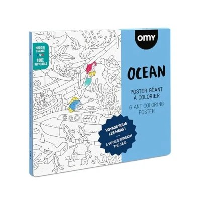 Image de OMY Poster Géant à Colorier Océan 100 cm x 70 Encadrable Immense carte de l&#039;Océan Originale et Amusante Papier Extra Blanc Qualité Supérieure 120 g/m² Conçu Fabriqué en France
