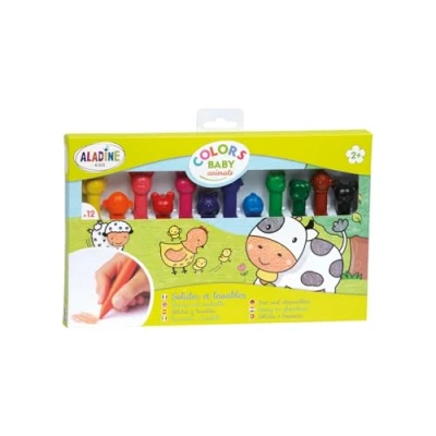 Image de Aladine 12 Crayons de Couleur Animaux Enfant 2 Ans, 3 Ans Lavables Craies Pastels pour Coloriage Colors Baby Animals Jaune Orange Rouge Rose Violet Bleu Vert Noir 42015