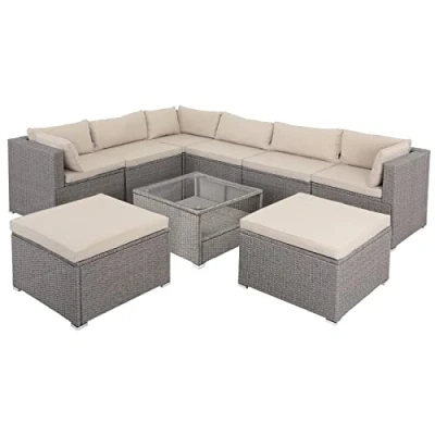 Image de Salon de Jardin Lounge en polyrotin 26 pièces Canapé avec Table Ensemble modulable crème