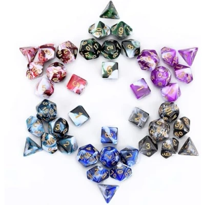 Image de FLASHOWL Jeu de Dés Polyédriques Jeux Table 6 x 7 Série Matrices D20, D12, D10, D8, D6, D4 du DND RPG MTG Double Couleurs Dés, Ensembles avec (42 Pièces)