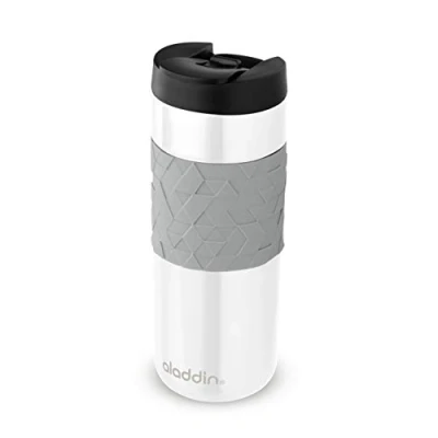 Image de Aladdin Easy Grip Leak Lock Mug 0.47L White Technologie Couvercle étanche Tasse à Double Paroi Isolante Garde Chaud 4 Heures de Voyage en inox Sans BPA Va au Lave Vaisselle