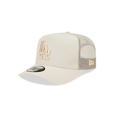 Image de New Era A Frame Adjustable Trucker Cap Mesh Einsatz gebogener Schirm Beige Baseball Los Angeles Dodgers One Size