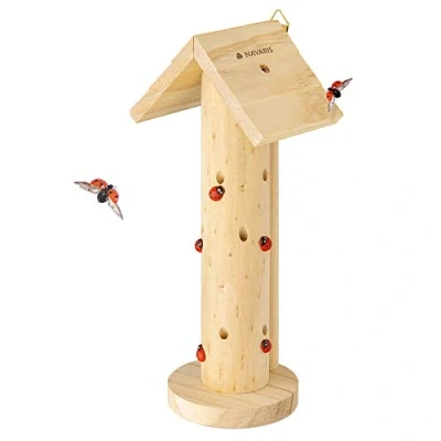 Image de Navaris Maison pour coccinnelle Hôtel à en Bois de pin 12,5 x 9,5 28 cm Abri Refuge avec Toit coccinelles et Autres Insectes