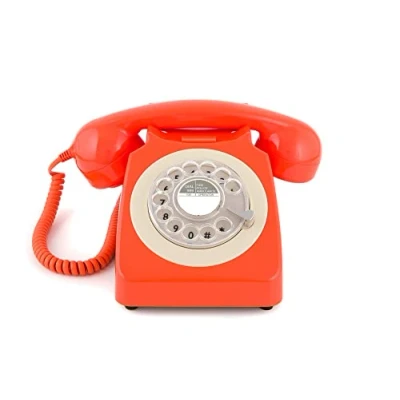 Image de GPO 746 Téléphone fixe rétro de style années 1970 à cadran rotatif Cordon extansible, sonnerie authentique Orange