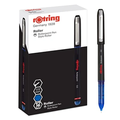 Image de Rotring Stylo roller à pointe aiguille (0,5 mm) pour une écriture précise Encre bleue 12 unités