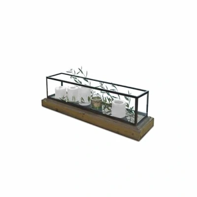 Image de Loberon Photophore Curgy H/L/P env. 13/44.5/11.5 cm Transparent Bois de Sapin Marron/Transparent