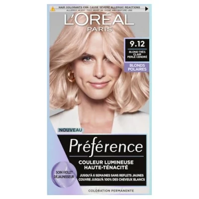 Image de L’ORÉAL PARIS Coloration Cheveux Permanente Longue Durée &amp; Lumineuse Sans Reflets Jaunes Couvre 100% des Blancs Préférence Nuance : Sibérie 9.12, Blond très clair cendré perlé