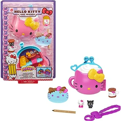 Image de Sanrio Hello Kitty Coffret Compact Chocolat Chaud avec 2 mini figurines, crayon, carnet de notes et accessoires, jouet pour enfant, GVB29