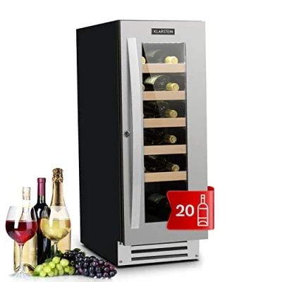 Image de KLARSTEIN Cave a Vin Encastrable, Caves à de 50L avec une Porte en Verre, Vins Zone Unique, Bar Intérieur/Extérieur, Frigo Vin, Vieillissement, 20 Bouteilles