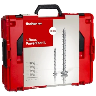 Image de fischer L Boxx PowerFast II PanHead, 1800 vis pour panneaux d&#039;aggloméré en 11 dimensions avec entraînement TX et filetage complet, un traitement rapide flexible, kit