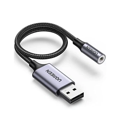Image de UGREEN Adaptateur USB vers Jack 3,5mm Carte Son Externe pour Casque Audio Micro TRRS Enceinte Haut Parleur Plug et Play Compatible avec PS5 PS4 Pro Slim Switch Raspberry Pi Windows Mac OS Linux