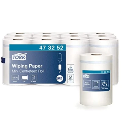 Image de Tork Papier d&#039;Essuyage à Dévidage Central blanc M1, Essuyage Mains et Surfaces, 12 x 343 feuilles, 473252