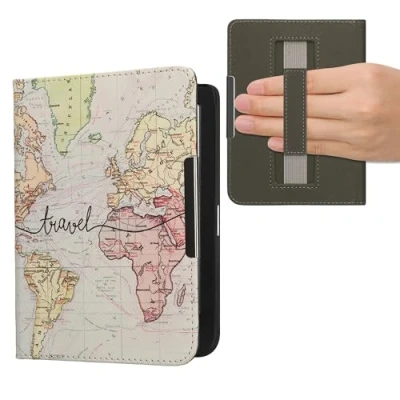 Image de kwmobile Étui Compatible avec Kobo Clara BW/Colour Coque à Rabat magnétique Tablette eReader Similicuir Sangle Noir Multicolore