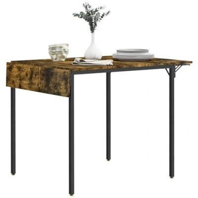 Image de HOMCOM Table de Salle à Manger Pliante Cuisine Extensible avec 2 Rabats Style Industriel rectangulaire pour Petit Espace, abattant 4 Personnes, Marron Rustique
