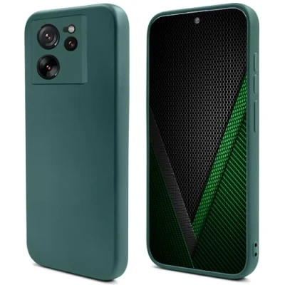 Image de Moozy Lifestyle. Coque pour Xiaomi 13T et Pro, Vert Foncé Case en Silicone Liquide avec Finition Mate Doublure Microfibre Douce, Étui Phone Cover