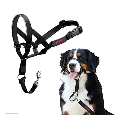 Image de Licol HALTI, Taille 4, Noir, pour que votre chien arrête de tirer sur sa laisse, Facile à enfiler, Partie entièrement matelassée le museau, Réglable, Colliers anti traction grands chiens