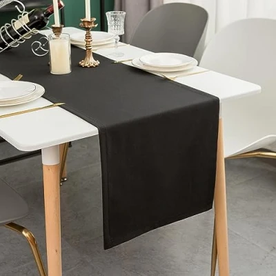 Image de Simurq Chemin de table moderne Lavable Imperméable Effet lotus Pour l&#039;extérieur Facile d&#039;entretien Noir 30 x 140 cm