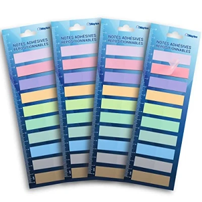 Image de WAYTEX 800 Marque pages adhésifs repositionnables plastifiés 10 couleurs soit 4 packs de mini blocs 20 sticky notes pastels 45 x 12 mm