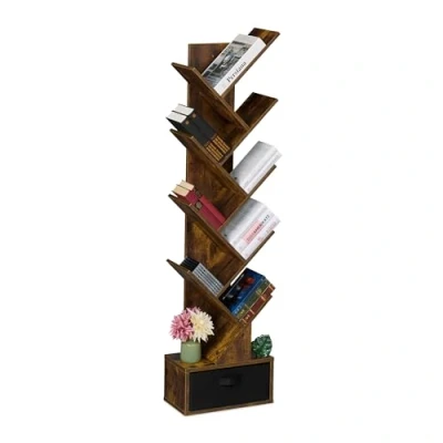 Image de Relaxdays Petite bibliothèque prenant la Forme d&#039;un Arbre, 9 Branches, H x L P : 146 38 22 cm, Marron