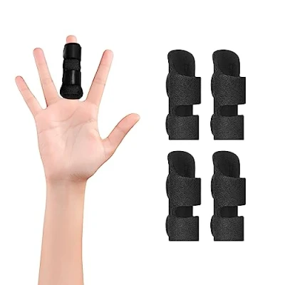 Image de supregear Attelles de Doigt, Lot 4 Doigt Réglables et Réutilisables avec Barre en Aluminium Amovible pour Index/Moyen/Anneau/Auriculaire, Noir
