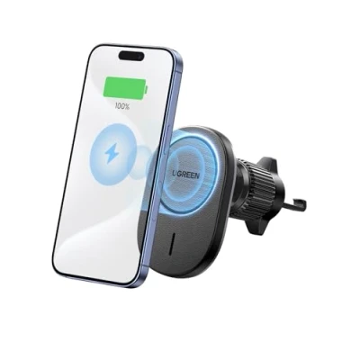 Image de Support Téléphone Voiture UGREEN Induction Qi Compatible MagSafe Angle Réglable Noir