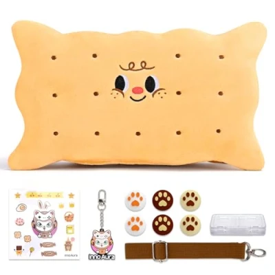 Image de Étui Switch pour NS Switch,Pack 11 en 1 d&#039;accessoires innoAura avec étui de transport Switch,étui jeu Switch,bouchons pouces Switch,bandoulière amovible,pendentif mignon (Cookie Marron)