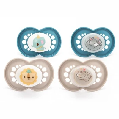 Image de MAM Original Start Lot de 4 tétines jour et nuit 6 à 18 mois Comprend 2 phosphorescentes Design orthodontique Accessoires pour bébé Bleu (différents modèles)