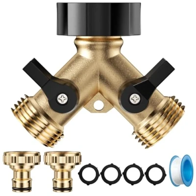 Image de Lectorias Robinet Double Sortie, Répartiteur d&#039;eau, Sortie Machine avec Interrupteur de Commande, Tuyau Arrosage, Distributeur en y à 2 Voies pour Jardin(Jaune)