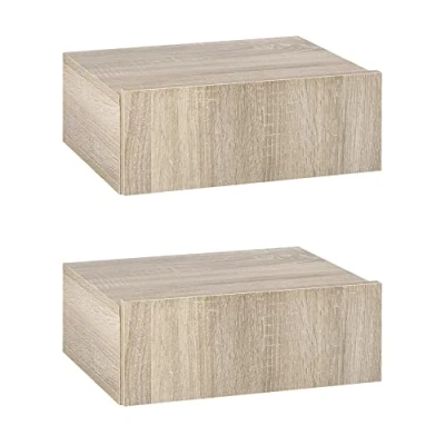 Image de HOMCOM Lot de 2 Tables Chevet murales Nuit tiroir Coulissant, Plateau Panneaux Particules Aspect chêne Clair