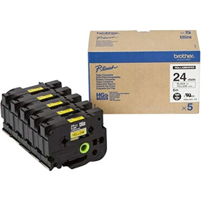 Image de Brother HGe 651v5 (24 mm) Noir sur jaune Ruban