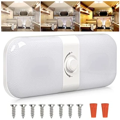 Image de Intckwan Plafonnier Led 12v Camping Car, Lampes de Toit à Intensité Variable, Lampe avec Commutateur MéMoire, lumière Blanche Jaune et Chaude, pour Camion Caravane car Cabine(1 Pcs)