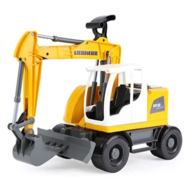 Image de Lena x Liebherr Bagger Worxx modèle A918 Compact Litronic, 48 cm, véhicule Jouet de Chantier pour Enfants à partir 3 Ans, Pelleteuse Robuste avec Bras d&#039;excavation Fonctionnel, 04611, Jaune, Grand
