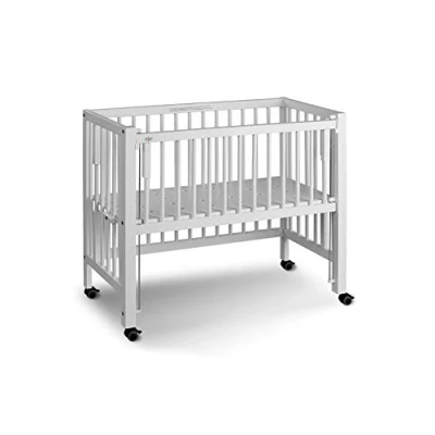 Image de Lit bébé à barreaux cododo Maxi Boxspring en hêtre massif blanc 50x90 cm