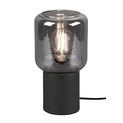 Image de Reality Leuchten Nico R50591032 Lampe de table en métal noir mat et verre fumé 1 ampoule E27 non incluse