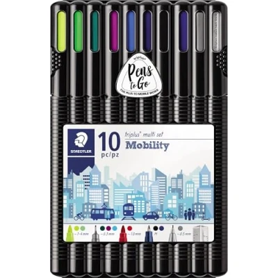 Image de Staedtler Triplus Mobilité, Trousse portative tout en un pour le télétravail, Étui chevalet avec feutres et stylos bureau, 34 SB10MS