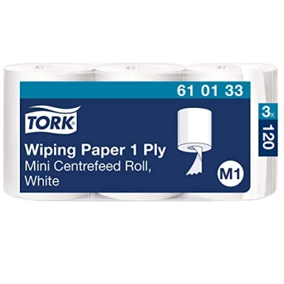 Image de Tork Bobine de Papier d’Essuyage à Dévidage Central blanc M1, essuyage mains et surfaces, 3 x 120 m, 610133