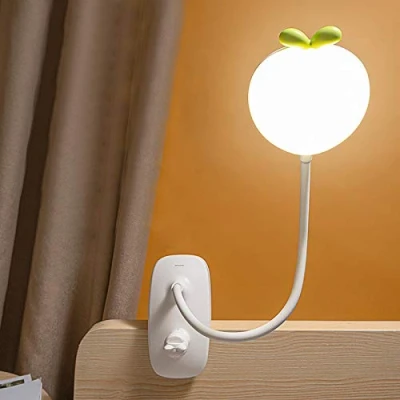 Image de ACMHNC Led Lampe À Pince Pour Lit Enfant, Flexible 360 Liseuse Clipsable 3 Modes Éclairage Et 5 Intensité Variable, De Bureau Sans Fil Rechargeable USB Livre Au Lit,Blanc