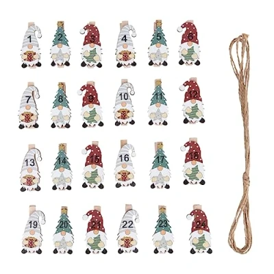 Image de Rayher Calendrier de l’avent LUTINS avec pinces à linge numérotées, coloré, 1 pce., 24 24, cordon en jute 2m, Noël 46717000