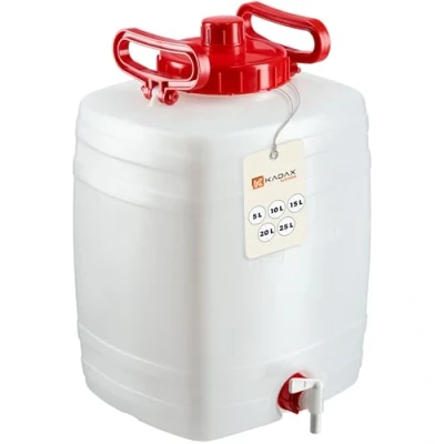 Image de KADAX bidon d&#039;eau, tonneau à boissons, en plastique, d&#039;eau potable, réservoir avec robinet, de boisson joint caoutchouc (20 l, blanc)