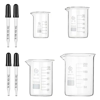 Image de Hyber&amp;Cara Bécher gradué en verre Borosilicate 25ml 50ml 100ml 200ml avec 4 pcs 1ml pipettes pour laboratoire