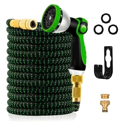 Image de 30m/100FT Tuyau d&#039;arrosage Extensible flexible avec 10 Modèles de Pulvérisation Convient aux Robinets 1/2&quot; et 3/4&quot; Raccords en Métal Durables pour Jardin, Arrosage, Nettoyage