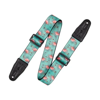 Image de Levy&#039;s MPD2 Sangle de Guitare en Polyester avec Motif Flamants Roses 5,1 cm Large, Flamingo, Taille Unique Instruments Musique