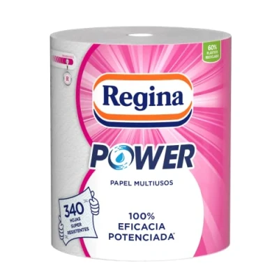 Image de Regina Power Papier polyvalent 1 rouleau encore plus long 340 feuilles à 2 couches Idéal pour nettoyer les surfaces domestiques Emballage recyclable 100% certifié FSC