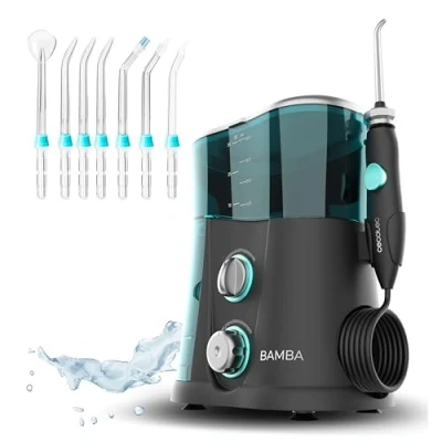 Image de Cecotec Hydropulseur Bucal Bamba ToothCare 1200 Jet Pro 7 buses jusqu&#039;à 1250 1700 impulsions par minute, écran LED, capacité 1000 ml, 10 réglages de pression, IPX4, déinfection à la lumière UV